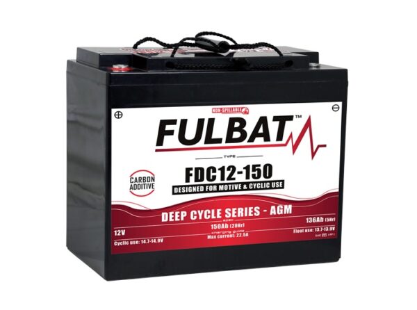 Η Μπαταρία FULBAT Deep Cycle FDC12-150 είναι ιδανική για golf carts, σκάφη, ανυψωτικά μηχανήματα και μηχανές καθαρισμού, προσφέροντας ανώτερη κυκλική απόδοση, αυτονομία και αξιοπιστία